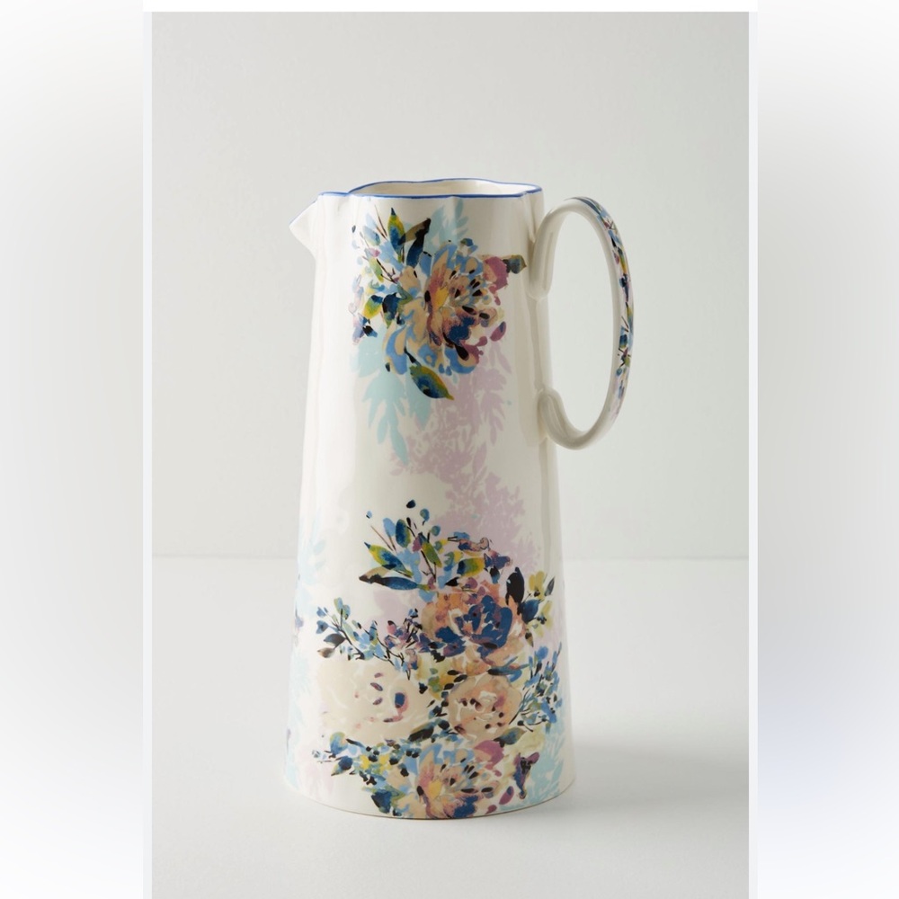 NEW Anthropologie Gardenshire Floral hand painted Ceramic Pitcher Vase